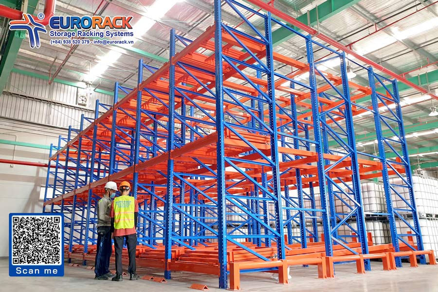 The structural components of the Push Back Pallet Rack